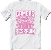 Gamers don't die T-shirt | Neon Roze | Gaming kleding | Grappig game verjaardag cadeau shirt Heren – Dames – Unisex | - Wit - XL