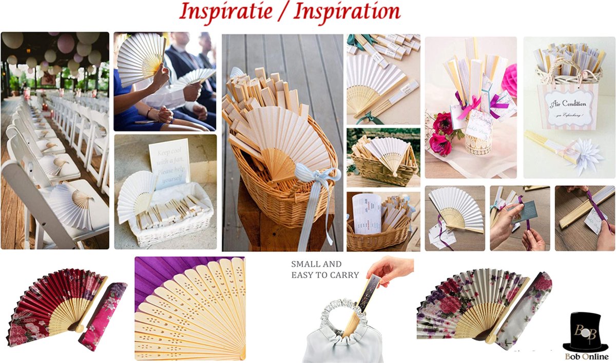 Bob Online – 2 Stuks – 1 x Wit Bloemen Bamboehandwaaier + 1 x Robijn Bloemen Bamboe Opvouwbare Handwaaier – Chinese Handwaaiers – White Bamboo Hand Fan x 1 + Ruby Chinese Bamboo Foldable Hand Fan – Houten Handwaaiers – Feest Decoratieve Handwaaiers — afbeelding 4
