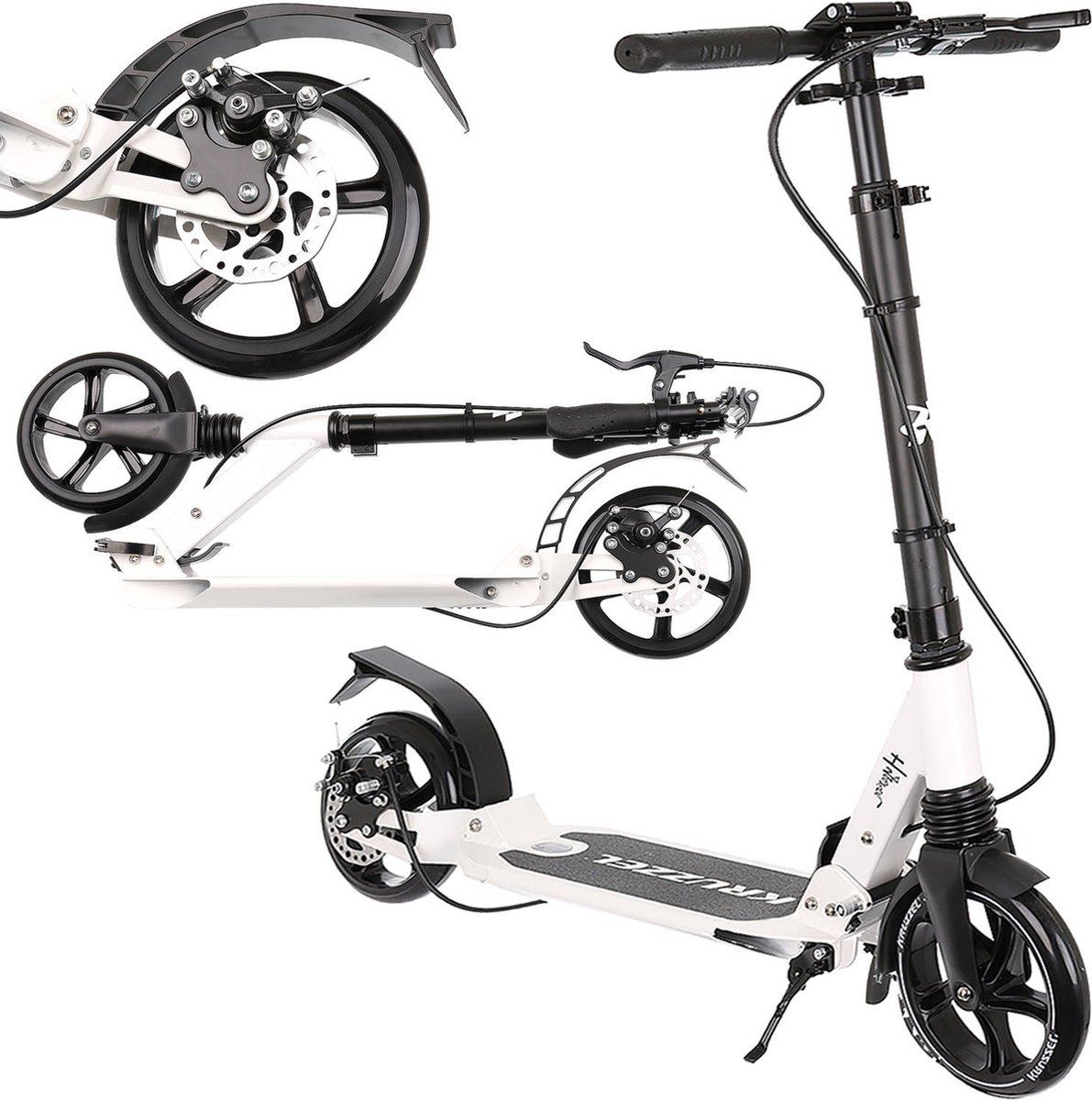 Kruzzel Hyperion City Scooter - Step voor volwassenen - Opvouwbaar - Vering - Schijf rem - 100kg - Autoped - Grote wielen - Wit — afbeelding 10
