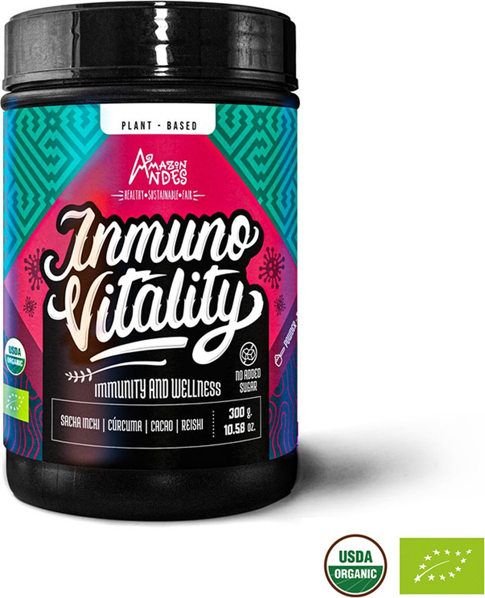 Goedkoopste Amazon Andes Immuno Vitality Poeder – Biologische Superfoods voor Immuunsysteem, Griep & Verkoudheid – Cacao, Kurkuma, Sacha Inchi & Ganoderma – Versterk je Immuun en Verbeter Concentratie – 100 Natuurlijk