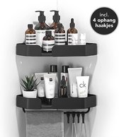 Moderne Douche Rek 2-Laags  - Badkamer rek - Badplank - Hoekplanchet - Douche Mand - Badkamer Accessoires - Zeep en Shampoo rek - Douche Rek Zonder Boren - 2 Laags met Haakjes - Hangend - Inc