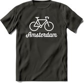 Amsterdam Fiets Stad T-Shirt | Souvenirs Holland Kleding | Dames / Heren / Unisex Koningsdag shirt | Grappig Nederland Fiets Land Cadeau | - Donker Grijs - L