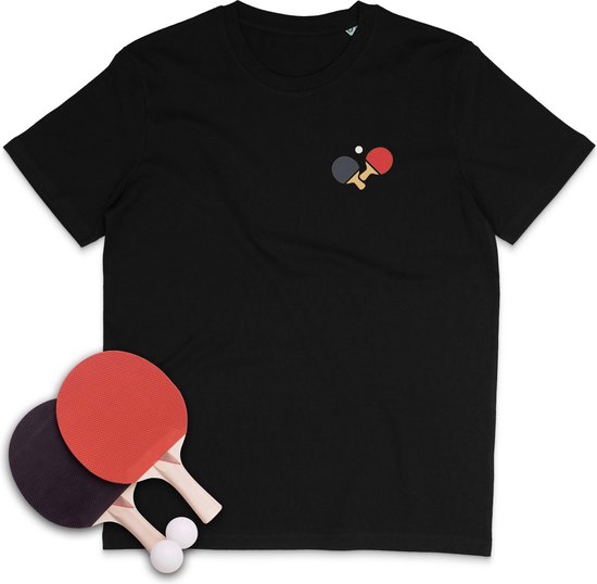 T Shirt Heren - T Shirt Dames met Tafeltennis Logo - Zwart - Maat 3XL