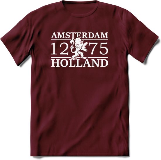 Amsterdam T-Shirt | Souvenirs Holland Kleding | Dames / Heren / Unisex Koningsdag shirt | Grappig Nederland Fiets Land Cadeau | - Burgundy - S