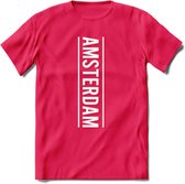 Amsterdam T-Shirt | Souvenirs Holland Kleding | Dames / Heren / Unisex Koningsdag shirt | Grappig Nederland Fiets Land Cadeau | - Roze - M