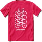 Amsterdam Fiets Stad T-Shirt | Souvenirs Holland Kleding | Dames / Heren / Unisex Koningsdag shirt | Grappig Nederland Fiets Land Cadeau | - Roze - S