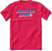 Amsterdam T-Shirt | Souvenirs Holland Kleding | Dames / Heren / Unisex Koningsdag shirt | Grappig Nederland Fiets Land Cadeau | - Roze - S