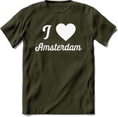 I Love Amsterdam T-Shirt | Souvenirs Holland Kleding | Dames / Heren / Unisex Koningsdag shirt | Grappig Nederland Fiets Land Cadeau | - Leger Groen - XL