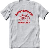 Amsterdam Bike City T-Shirt | Souvenirs Holland Kleding | Dames / Heren / Unisex Koningsdag shirt | Grappig Nederland Fiets Land Cadeau | - Licht Grijs - Gemaleerd - L