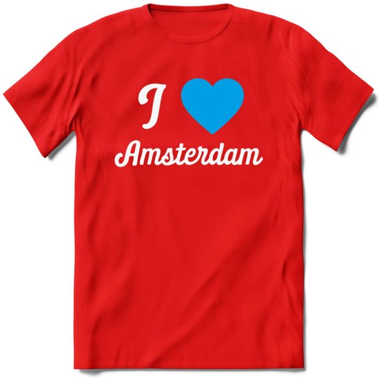 I Love Amsterdam T-Shirt | Souvenirs Holland Kleding | Dames / Heren / Unisex Koningsdag shirt | Grappig Nederland Fiets Land Cadeau | - Rood - S