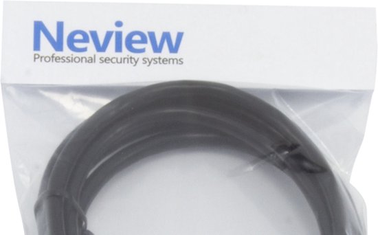 Neview professional security systems, zwarte kabel in plastic verpakking.