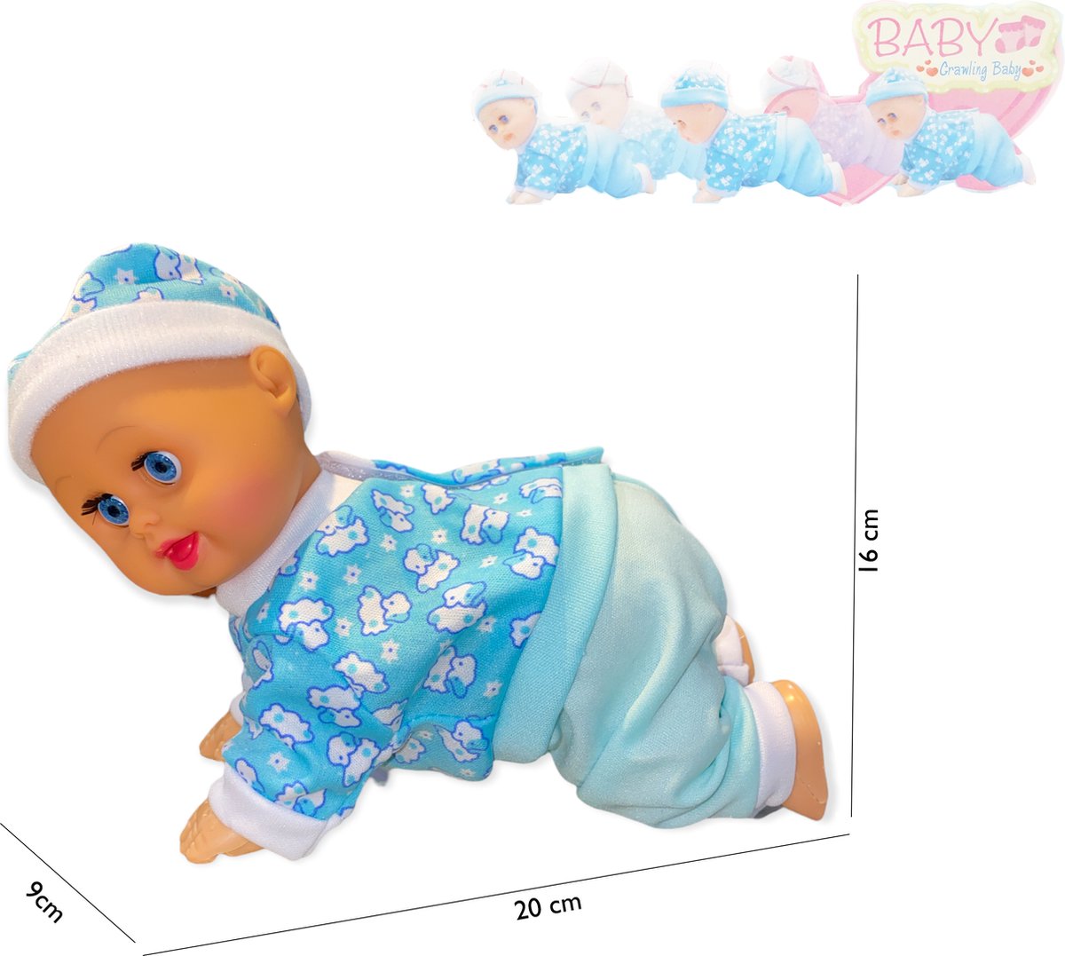 Kruipende baby pop - speelgoed - kan kruipen en dansen - met geluid (20cm) + batterijen