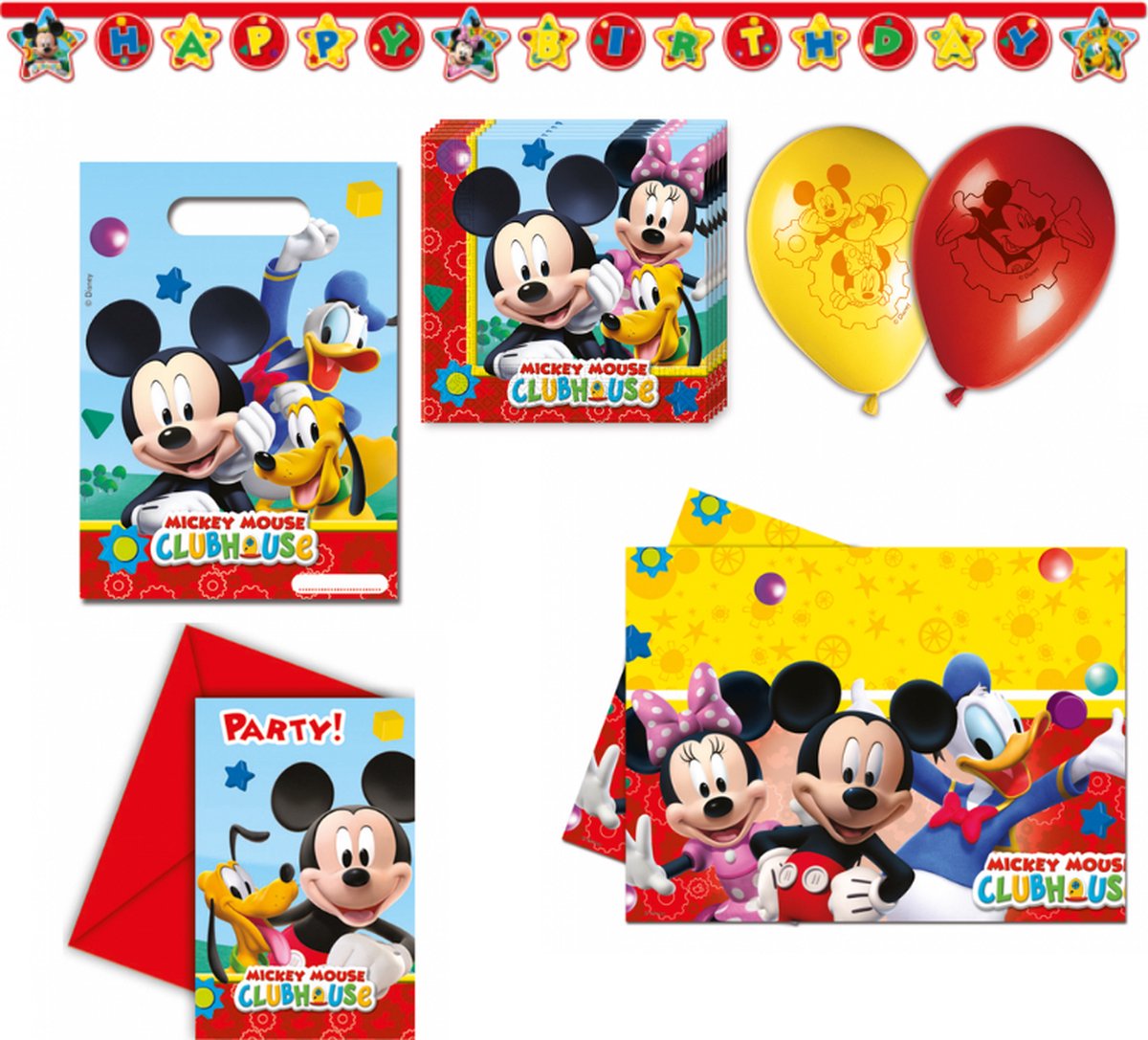 Mouse verjaardag pakket uitnodigingen, Happy Birthday slinger, tafelkleed,... | bol.com