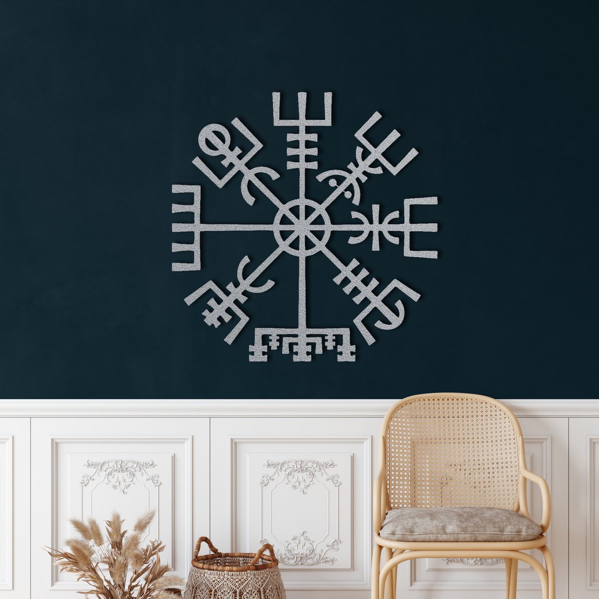 Wanddecoratie | Roer Van Ontzag / Helm of Awe decor | Metal - Wall Art | Muurdecoratie | Woonkamer |Zilver| 45x45cm