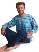 Heren pyjama Outfitter Single jersey blue 411242 V-hals L