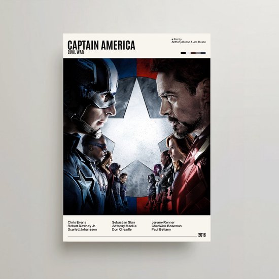 Marvel Poster - Captain America Civil War Poster - Minimalist Filmposter A3 - Avengers Movie Poster - MCU Marvel Merchandise - Vintage Posters