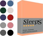 Sleeps Jersey Hoeslaken - Zalm/Orange Lits-Jumeaux 160x200/220 cm - 100% Katoen - Hoge Hoek - Heerlijk Zacht Gebreid - - Strijkvrij - Rondom elastiek - Stretch -