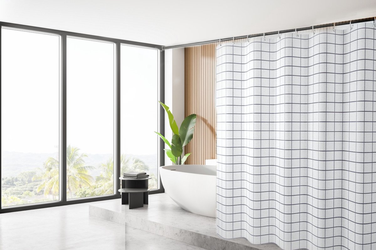 Su.B.dgn Designer Douchegordijn 120x180 polyester badkamer douchegordijn wasbaar met 12 ringen | Wit Strepen