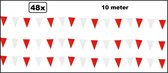 48x Vlaggenlijn rood/wit 10 meter - Vlaglijn thema feest festival party versiering slinger