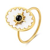 Twice As Nice Ring in goudkleurig edelstaal, witte ovaal, ster  52