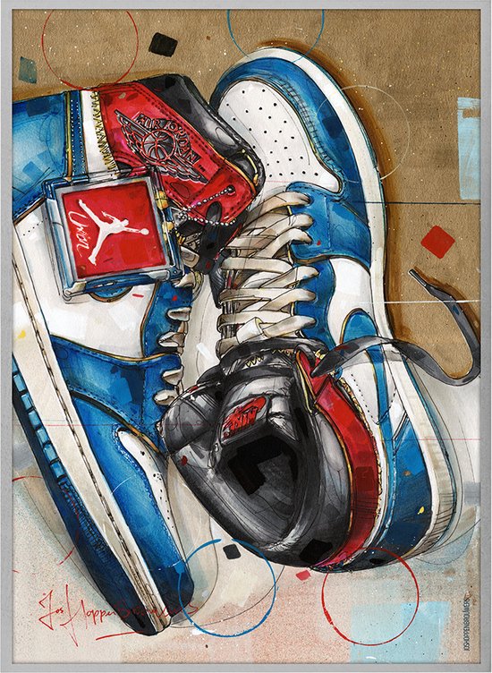 Air Jordan 1 union Los Angeles blue toe peinture (reproduction) 51x71cm |  bol