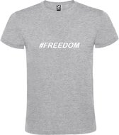 Grijs  T shirt met  print van "# FREEDOM " print Wit size XS