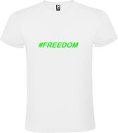 Wit  T shirt met  print van "# FREEDOM " print Neon Groen size XXXXL