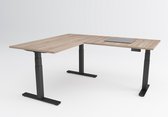 Tri-desk Advanced-Edge | Elektrisch zit-sta hoekbureau | Zwart onderstel | Robson eiken blad | 160 x 80 + 80 x 80 cm