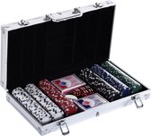HOMCOM Pokerkoffer pokerset pokerchips 4/5 kleuren 2x kaartspel 5x dobbelstenen 1x aluminium koffer A70-014V01