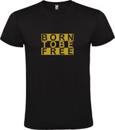 Zwart  T shirt met  print van "BORN TO BE FREE " print Goud size M