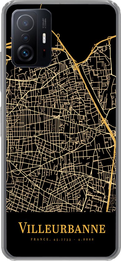 Telefoonhoesje Geschikt voor Xiaomi 11T Pro hoesje - Villeurbanne - Kaart - Goud - Siliconen Telefoonhoesje