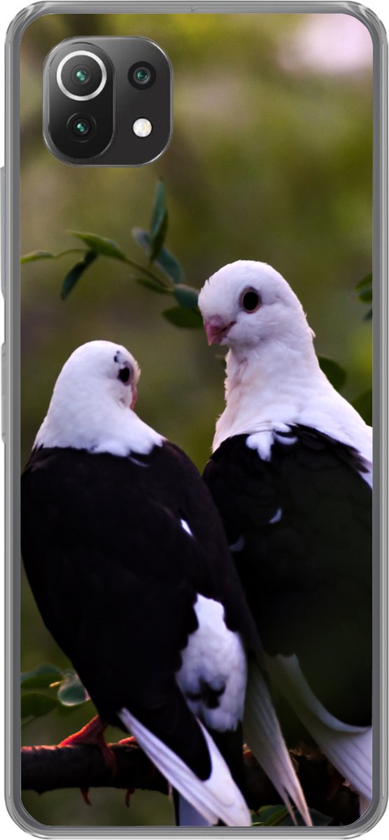 Telefoonhoesje Geschikt voor Xiaomi Mi 11 Lite hoesje - Vogels - Tak - Bladeren - Siliconen Telefoonhoesje Telefoonhoesje