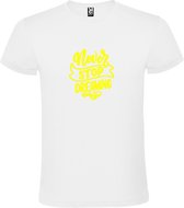 Wit  T shirt met  print van " Never Stop Dreaming " print Neon Geel size L