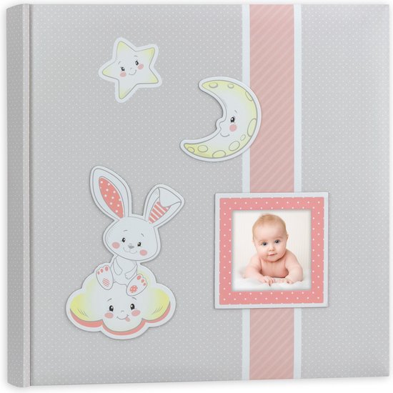 Fotoboek/fotoalbum Fred baby meisje met 30 paginas roze - 32 x 32 x 3,5 cm - Babyfotos - Babyalbum