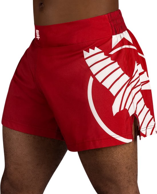 Foto: Hayabusa icon kickboxing shorts rood wit maat m