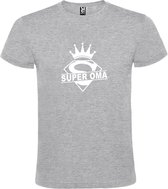 Grijs  T shirt met  print van "Super Oma " print Wit size XS