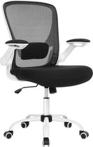 The Mash - Bureaustoel ergonomisch, bureaustoel inklapbare armleuning, 360° draaibare stoel, verstelbare lendensteun, ruimtebesparend, zwart-wit