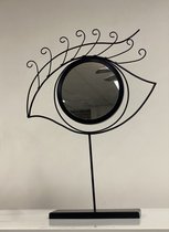 Metalen spiegel - oog - zwart - op standaard - hoogte 44 x 35 x 6 cm - Woondecoratie - Woonaccessoires - Spiegels