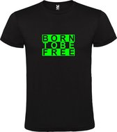 Zwart  T shirt met  print van "BORN TO BE FREE " print Neon Groen size L