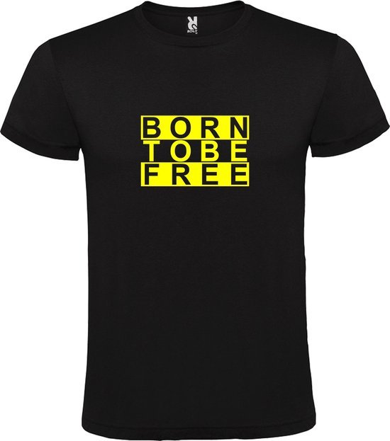 Zwart  T shirt met  print van "BORN TO BE FREE " print Neon Geel size M