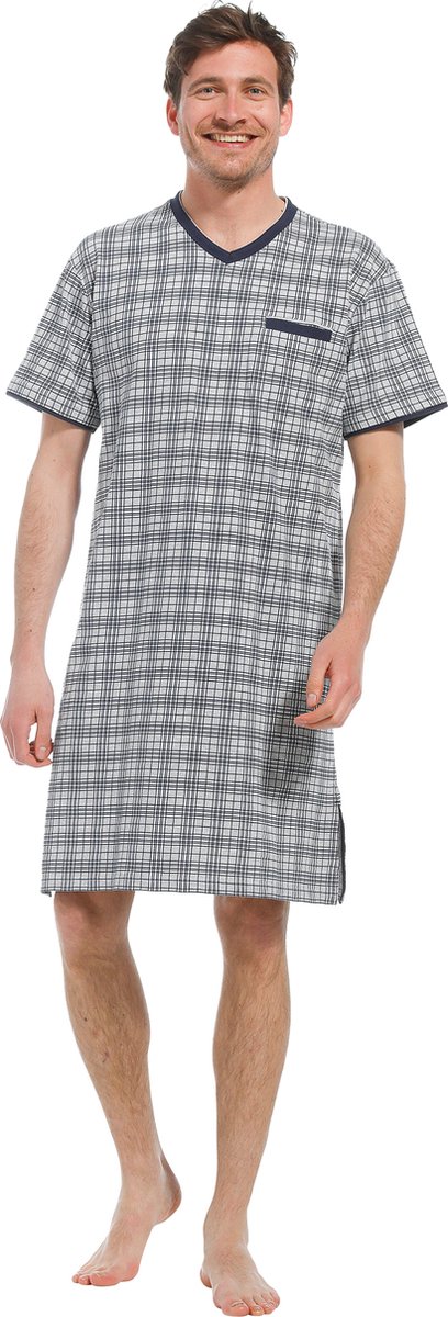 Pastunette for Men - Modern Check - Nachthemd - Grijs - Maat S