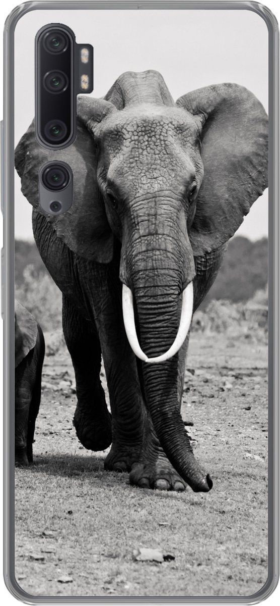 Telefoonhoesje Geschikt voor Xiaomi Mi Note 10 hoesje - Olifant - Kind - Zwart - Wit - Siliconen Telefoonhoesje Telefoonhoesje
