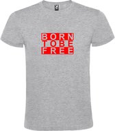 Grijs  T shirt met  print van "BORN TO BE FREE " print Rood size XXXXL