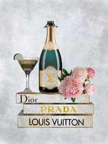 60 x 80 cm - Glasschilderij - Louis Vuitton champagnefles - schilderij fotokunst - verwerkt met goudfolie