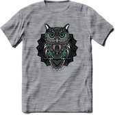Uil - Dieren Mandala T-Shirt | Aqua | Grappig Verjaardag Zentangle Dierenkop Cadeau Shirt | Dames - Heren - Unisex | Wildlife Tshirt Kleding Kado | - Donker Grijs - Gemaleerd - XXL