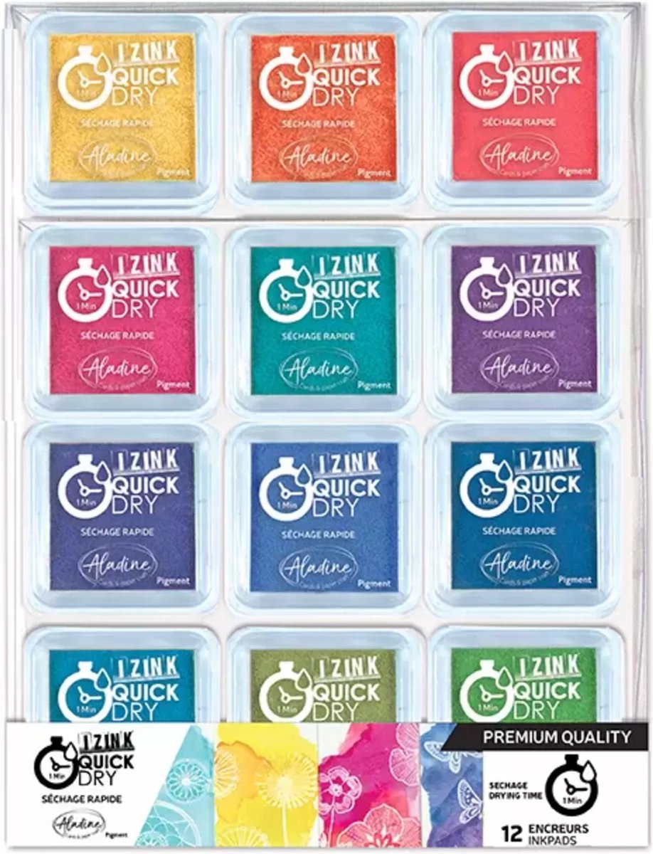 SET OF 12 IZINK QUICK DRY M INKPADS - BRIGHT
