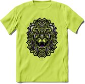 Leeuw - Dieren Mandala T-Shirt | Paars | Grappig Verjaardag Zentangle Dierenkop Cadeau Shirt | Dames - Heren - Unisex | Wildlife Tshirt Kleding Kado | - Groen - L