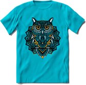 Uil - Dieren Mandala T-Shirt | Geel | Grappig Verjaardag Zentangle Dierenkop Cadeau Shirt | Dames - Heren - Unisex | Wildlife Tshirt Kleding Kado | - Blauw - S