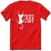 Crazy Cat Lady - Katten T-Shirt Kleding Cadeau | Dames - Heren - Unisex | Kat / Dieren shirt | Grappig Verjaardag kado | Tshirt Met Print | - Rood - XL