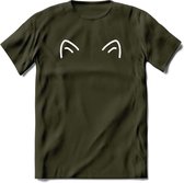 Kattenoortjes - Katten T-Shirt Kleding Cadeau | Dames - Heren - Unisex | Kat / Dieren shirt | Grappig Verjaardag kado | Tshirt Met Print | - Leger Groen - S